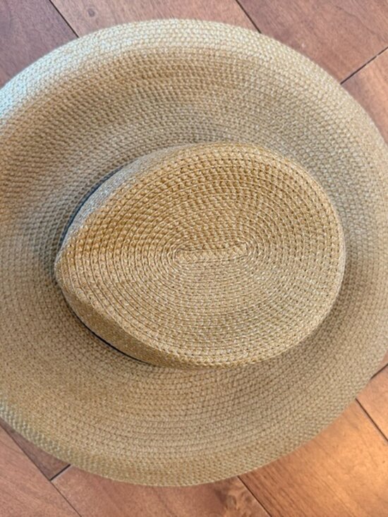 Eric Javits Daphne Wide Brim Sun Hat Natural Black UPF 50+ NWT